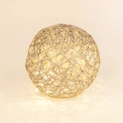 Bola decorativa de rafia dorada con luz LED Luys Ø15cm^Casa Viva Online