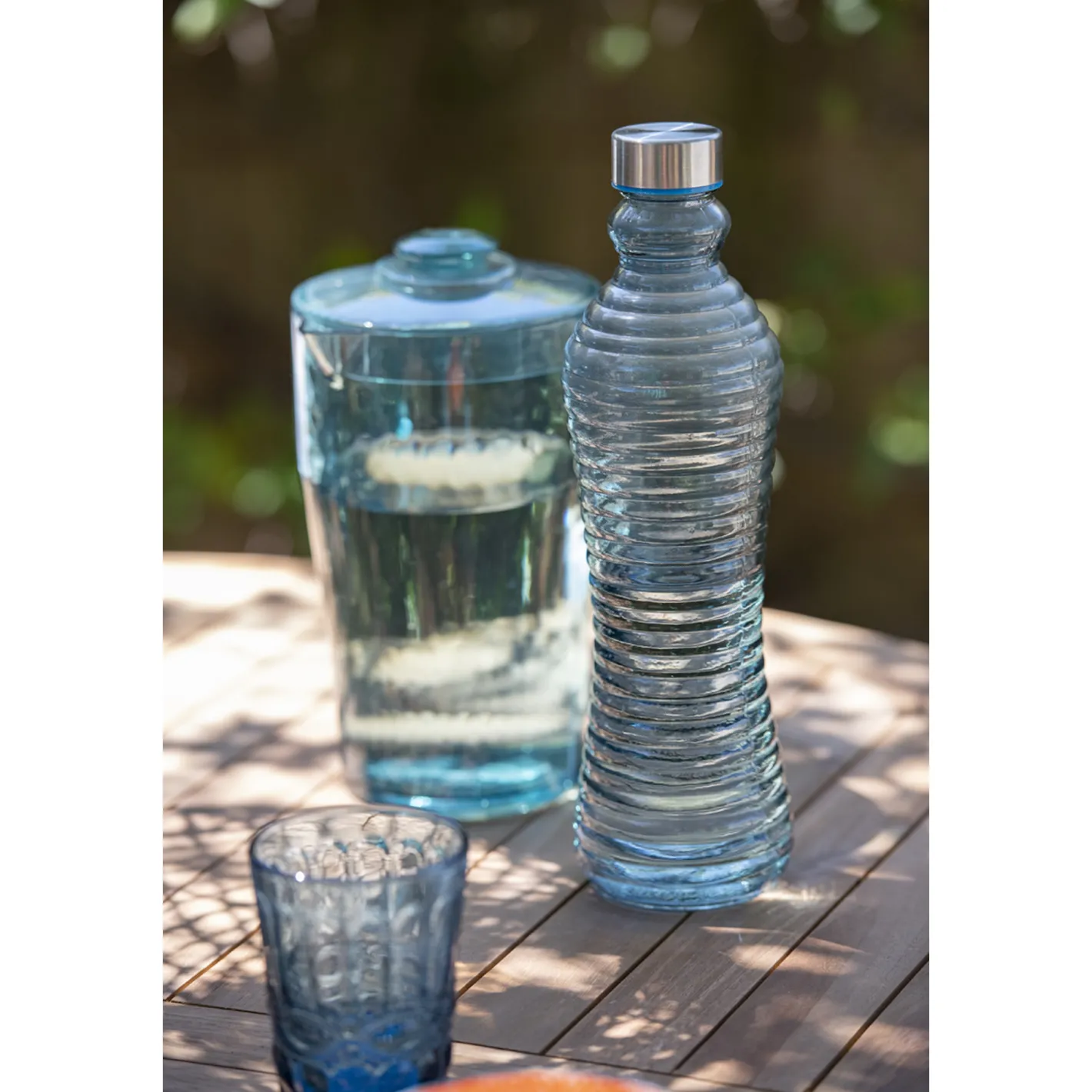 Botella de cristal azul Rustik 1L^Casa Viva Hot