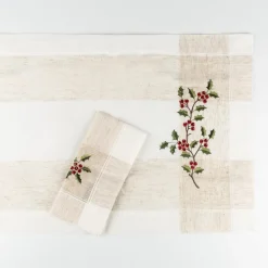 Camino de mesa blanco bordado Muérdago 40x140cm^Casa Viva Hot