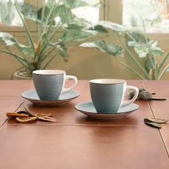 Conjunto de 2 tazas con plato azul de gres Vita 22cl^Casa Viva Hot