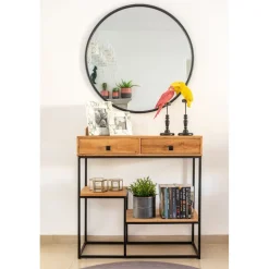 Consola de madera acacia con dos cajones y estantes Bremen 80x30x81cm^Casa Viva Sale