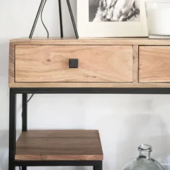 Consola de madera acacia con dos cajones y estantes Bremen 80x30x81cm^Casa Viva Sale