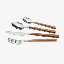 Cubertería de 24 piezas de acero inoxidable y madera Cali^Casa Viva Discount