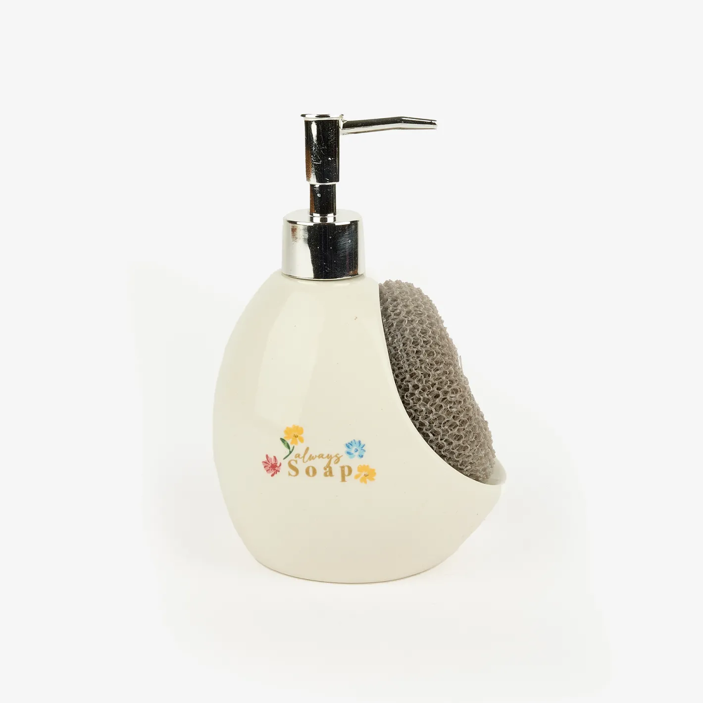Dispensador de jabón de cocina de cerámica con estropajo Flores 11x9x18cm^Casa Viva