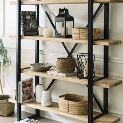 Estantería de madera de olmo reciclada con 4 estantes 150x35x180cm^Casa Viva Discount