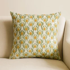 Funda de cojín de algodón verde y naranja cuadrada Tarka 45x45cm^Casa Viva