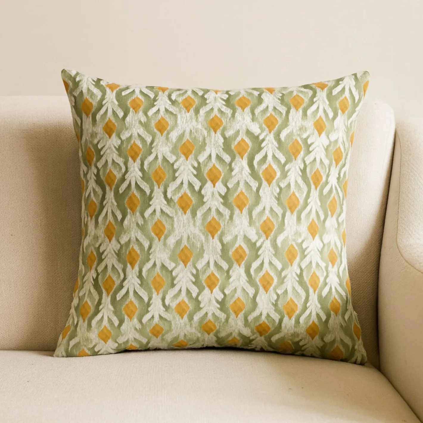 Funda de cojín de algodón verde y naranja cuadrada Tarka 45x45cm^Casa Viva