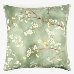 Funda de cojín de algodón verde Sakura 45x45cm^Casa Viva Clearance