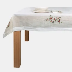 Mantel de Navidad blanco bordado Muérdago 150x250cm^Casa Viva Best