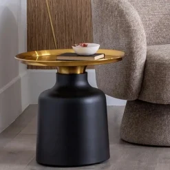 Mesa auxiliar de metal negra y dorada Ø50x47,50cm^Casa Viva Discount