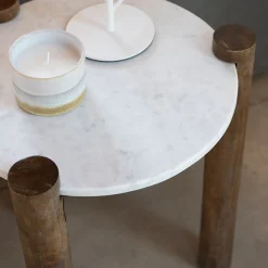 Mesa auxiliar de mármol y madera Houston Ø40x50cm Clau&Chloe^Casa Viva Outlet