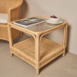 Mesa auxiliar de ratán y cristal Corvo 55x55x50cm^Casa Viva New