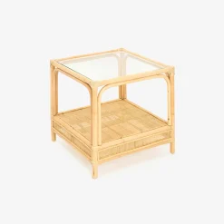 Mesa auxiliar de ratán y cristal Corvo 55x55x50cm^Casa Viva New