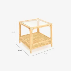 Mesa auxiliar de ratán y cristal Corvo 55x55x50cm^Casa Viva New