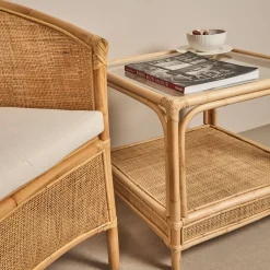 Mesa auxiliar de ratán y cristal Corvo 55x55x50cm^Casa Viva New