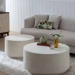 Mesa de centro de fibra de magnesio blanca Milo Ø90x40cm^Casa Viva Sale