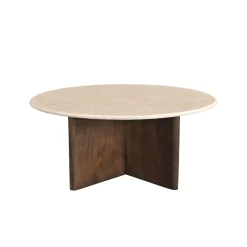 Mesa de centro de madera de mango y mármol Kioto Ø90x38cm^Casa Viva New