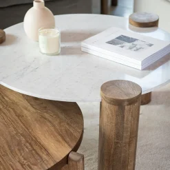 Mesa de centro de mármol y madera Houston Ø90x45 Clau&Chloe^Casa Viva Sale