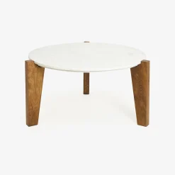 Mesa de centro de mármol y madera Berlín Ø90x45 Clau&Chloe^Casa Viva Online