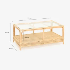 Mesa de centro de ratán y cristal Corvo 110x60x40cm^Casa Viva Hot