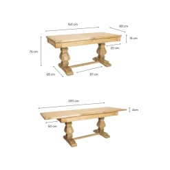 Mesa de comedor extensible de madera de olmo reciclada Toulouse 160/220x80x76cm^Casa Viva Clearance