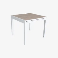 Mesa de jardín extensible de aluminio blanco con efecto madera Albir 90/180x90x76cm^Casa Viva Discount