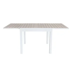 Mesa de jardín extensible de aluminio blanco con efecto madera Albir 90/180x90x76cm^Casa Viva Discount