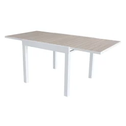 Mesa de jardín extensible de aluminio blanco con efecto madera Albir 90/180x90x76cm^Casa Viva Discount