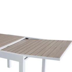 Mesa de jardín extensible de aluminio blanco con efecto madera Albir 90/180x90x76cm^Casa Viva Discount