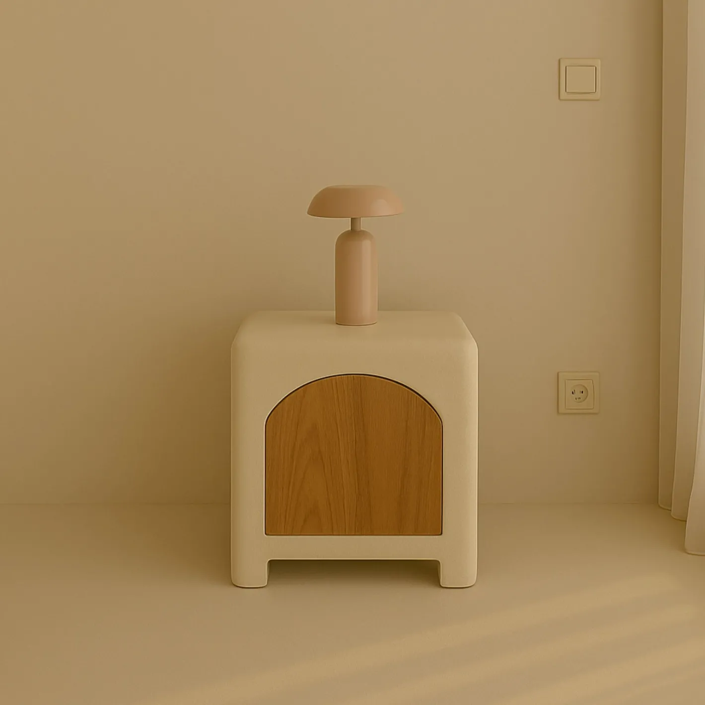 Mesita de noche de madera de acacia y microcemento Kurli 50x40x45cm Clau&Chloe^Casa Viva