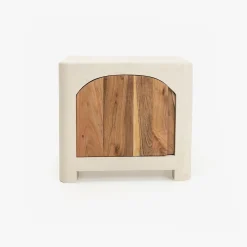 Mesita de noche de madera de acacia y microcemento Kurli 50x40x45cm Clau&Chloe^Casa Viva