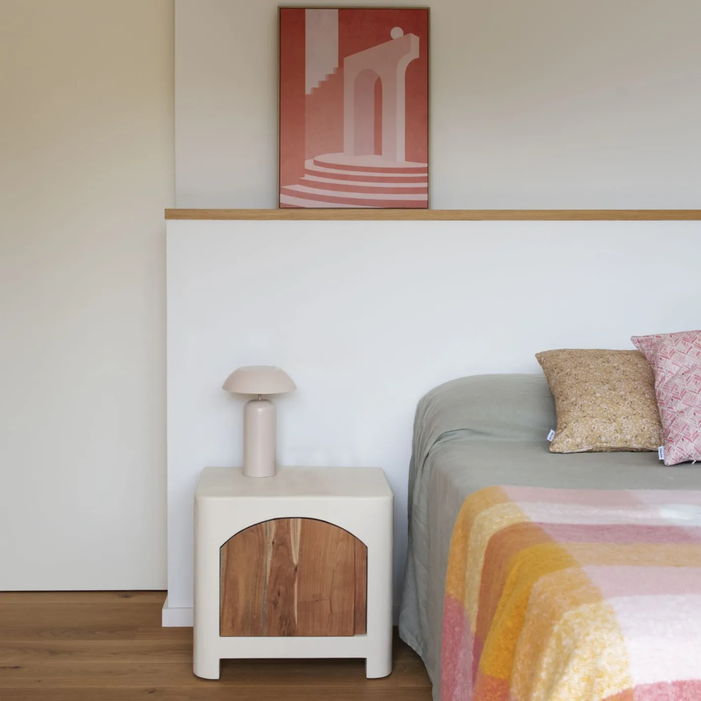 Mesita de noche de madera de acacia y microcemento Kurli 50x40x45cm Clau&Chloe^Casa Viva