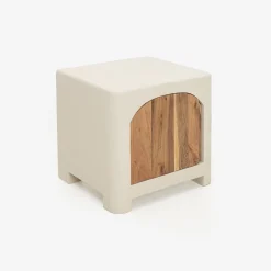 Mesita de noche de madera de acacia y microcemento Kurli 50x40x45cm Clau&Chloe^Casa Viva