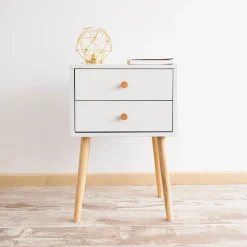 Mesita de noche de madera con 2 cajones Deva 40x30x63cm^Casa Viva Online