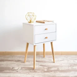 Mesita de noche de madera con 2 cajones Deva 40x30x63cm^Casa Viva Online