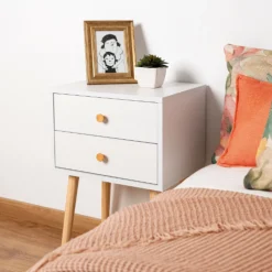 Mesita de noche de madera con 2 cajones Deva 40x30x63cm^Casa Viva Online