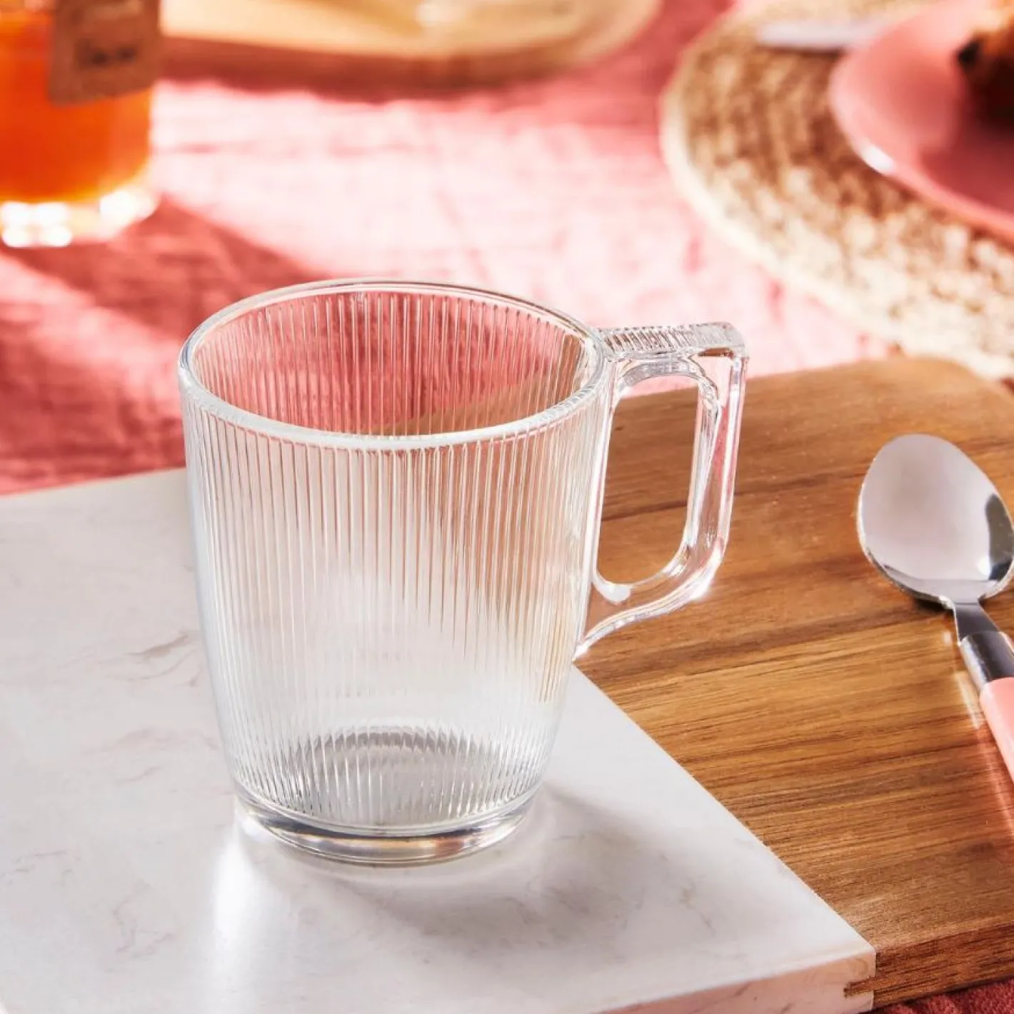 Mug de vidrio transparente Stria 25cl^Casa Viva Clearance