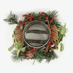 Portavelas bayas y piñas Ø20x12cm^Casa Viva Sale