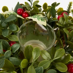 Portavelas de acebo y piñas Ø18x8cm^Casa Viva Outlet