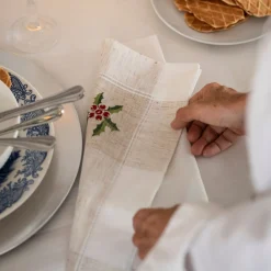 Servilleta blanca bordado Muérdago 45x45cm^Casa Viva Outlet