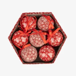 Set 7 bolas decorativas rojas copos de nieve 7,5cm^Casa Viva New