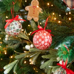 Set 7 bolas decorativas rojas copos de nieve 7,5cm^Casa Viva New