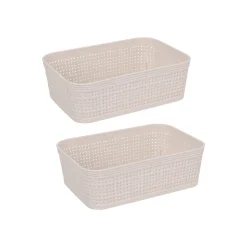 Set de 2 cestas de plástico beige Badet 19x14x6cm^Casa Viva Outlet