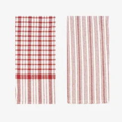 Set de 2 paños de algodón con rayas rojas Midson45x65cm^Casa Viva