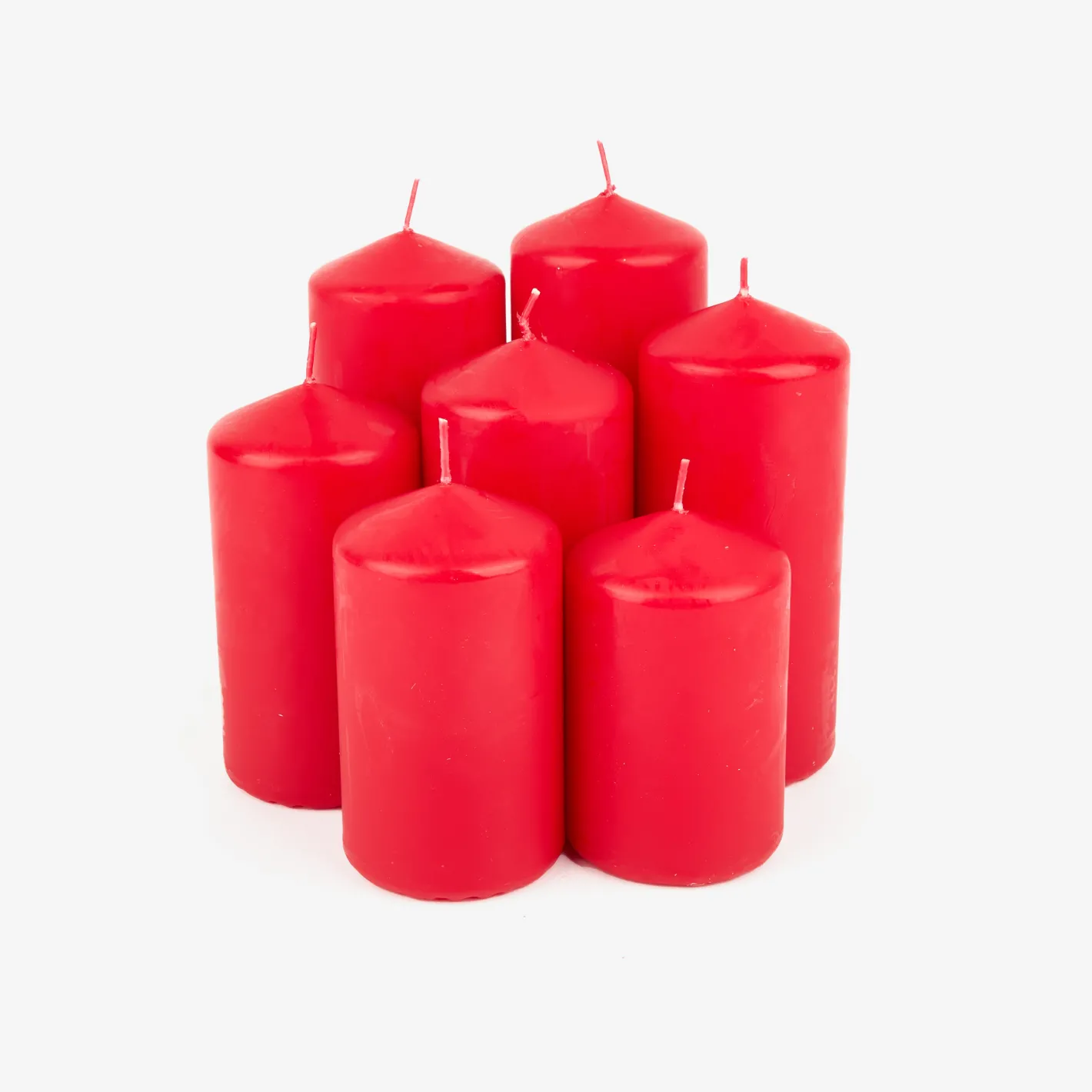Set de 7 velas decorativas pilar rojas^Casa Viva