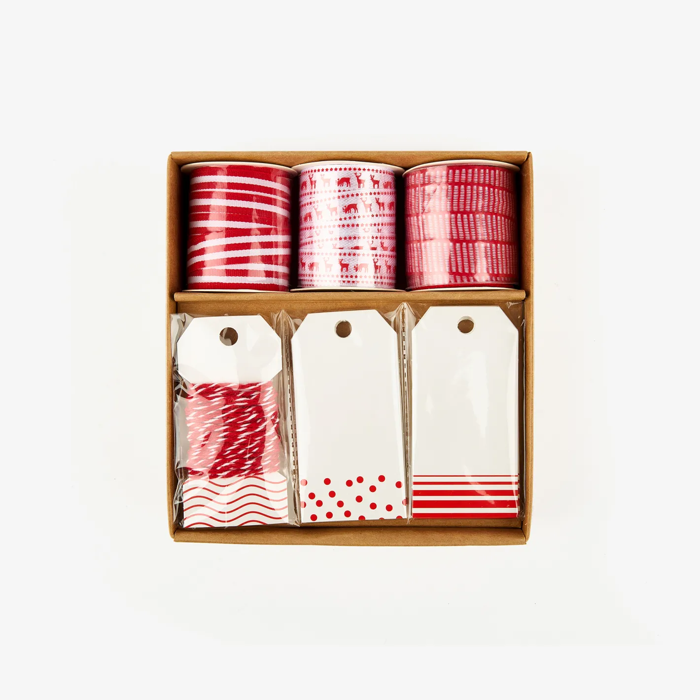 Set de cintas y etiquetas para regalo rojo y blanco^Casa Viva Sale