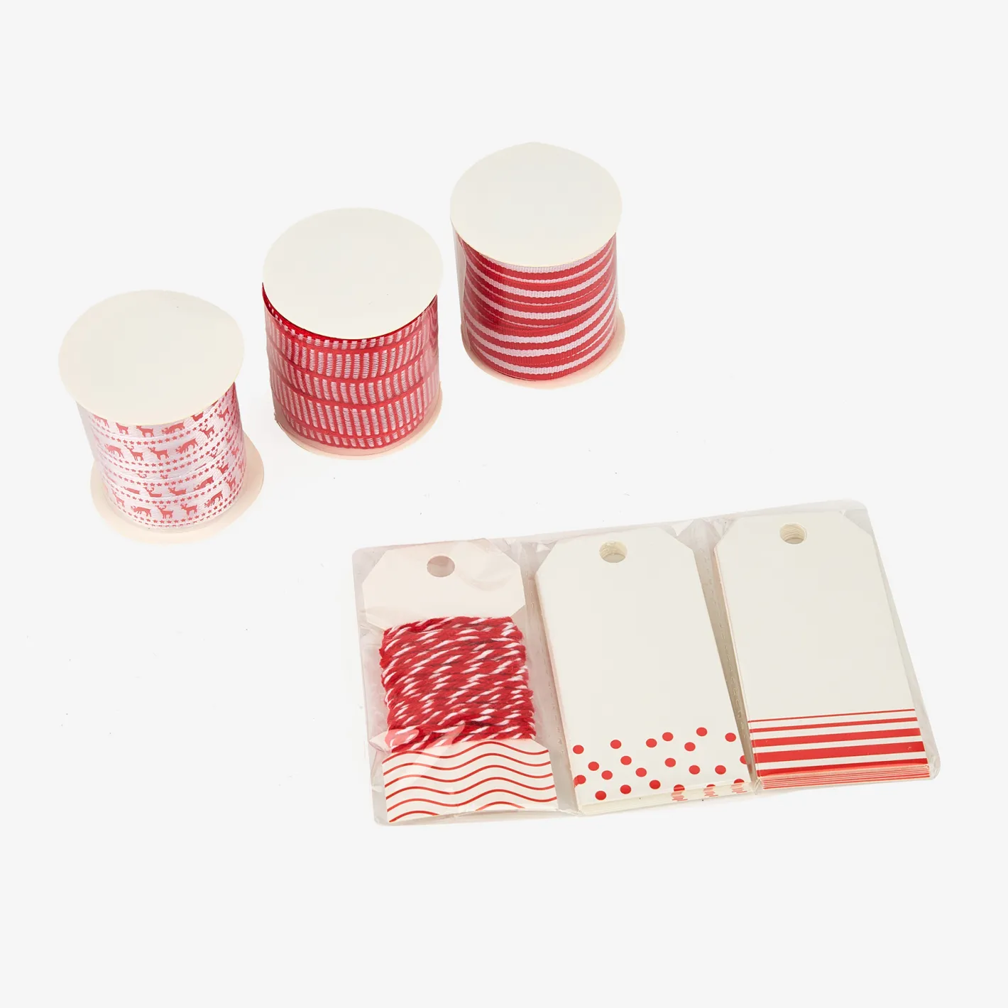 Set de cintas y etiquetas para regalo rojo y blanco^Casa Viva Sale