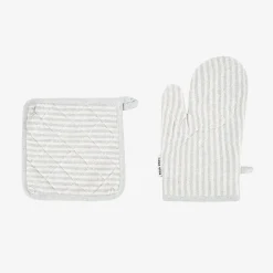 Set de manopla y agarradera de algodón con rayas grises^Casa Viva New