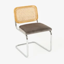 Silla de comedor de madera de olmo y ratán gris Leonor 47,5x63,5x82cm Clau&Chloe^Casa Viva Best