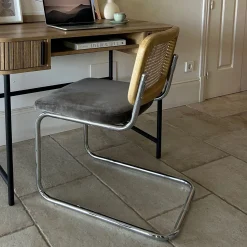 Silla de comedor de madera de olmo y ratán gris Leonor 47,5x63,5x82cm Clau&Chloe^Casa Viva Best